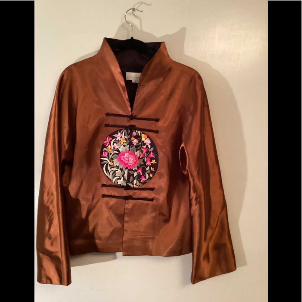 Soft  Surroundings Silk Mandarin style jacket Sz M # Asian motif # unique
